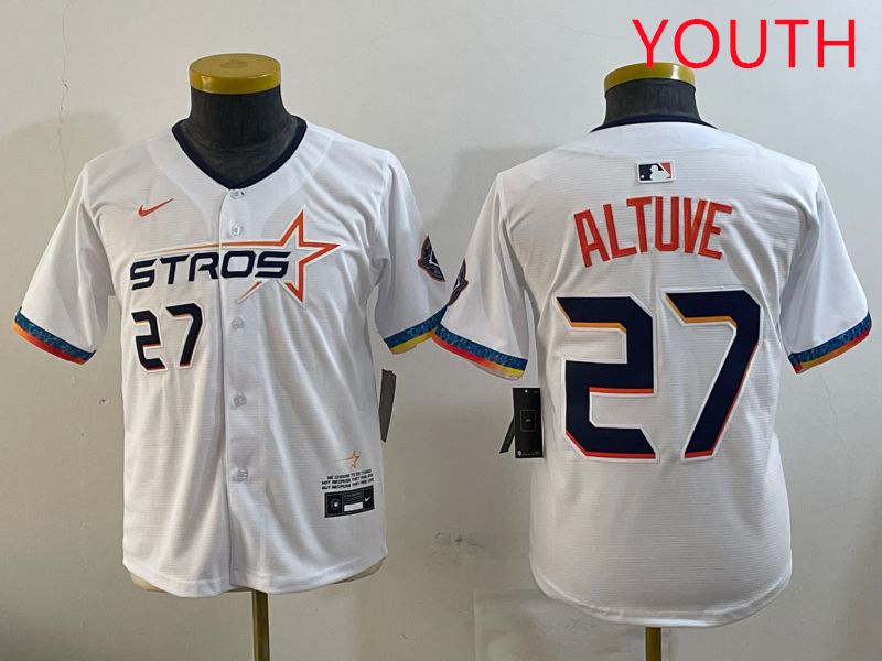 Youth Houston Astros #27 Altuve White Fourth generation Joint Name 2025 Nike MLB Jersey style 1